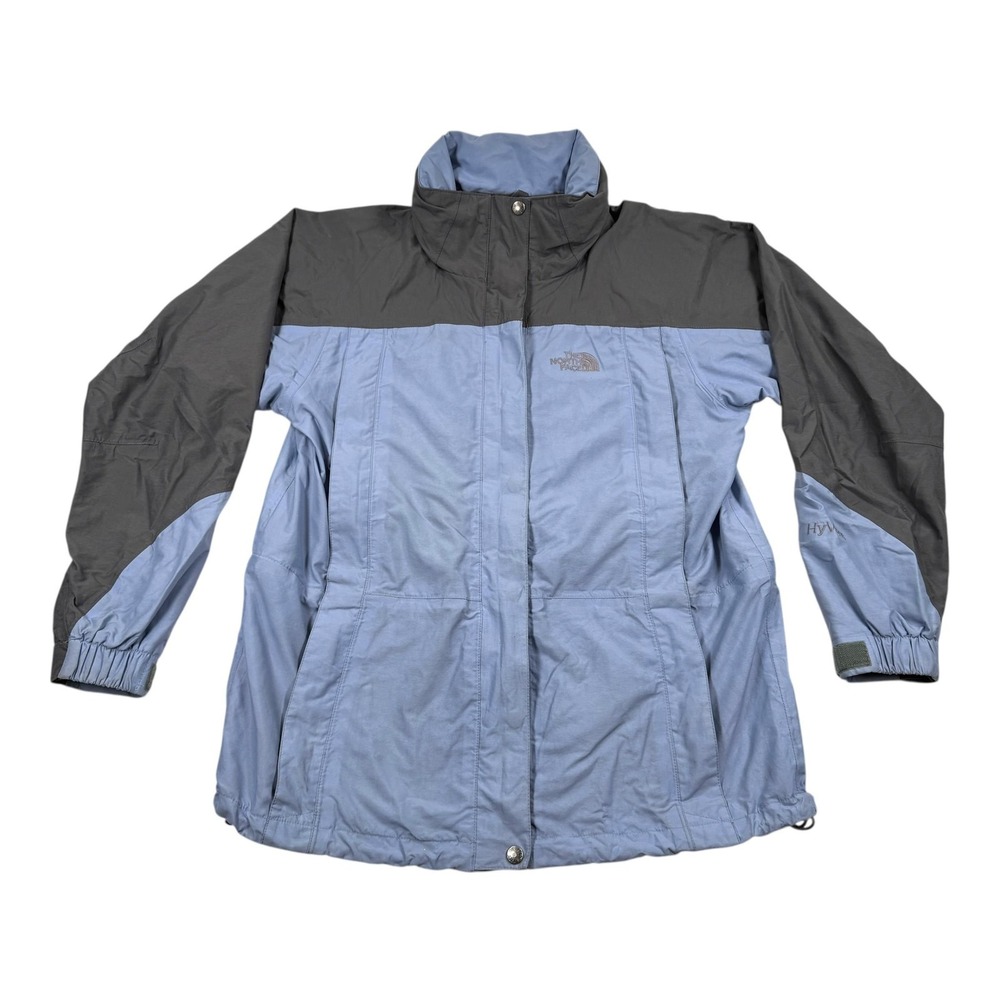 The North Face HyVent Jacket Womens Medium Blue Gray Hooded Waterproof Shell